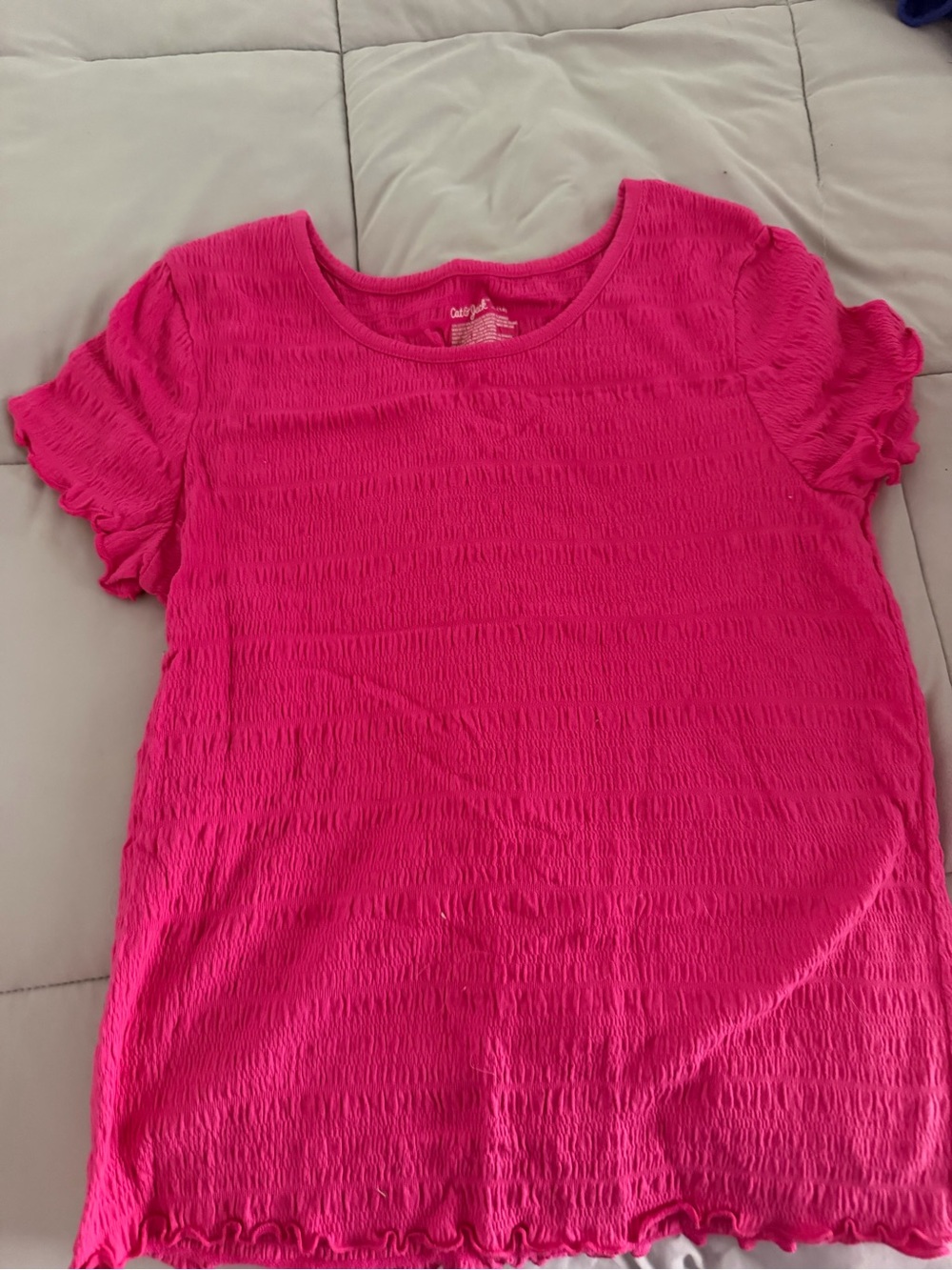 Cat & Jack Bright Pink Short Sleeve Smocked Tee